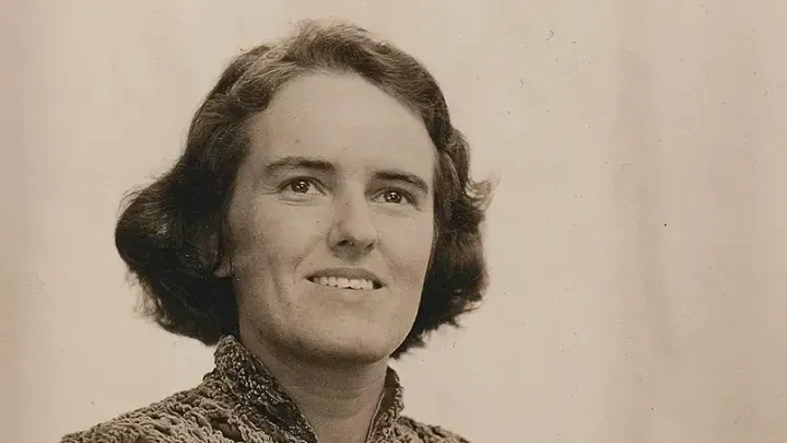 Barbara Lawrence seated, wearing a textured blouse, in a portrait from the late 1930s.