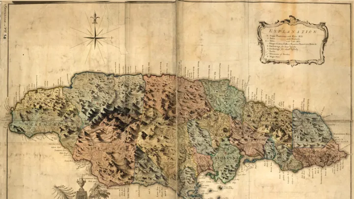 An original eighteenth-century colonial map of Jamaica