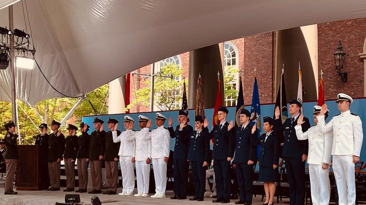 Photo of ROTC graduates being sworn in.