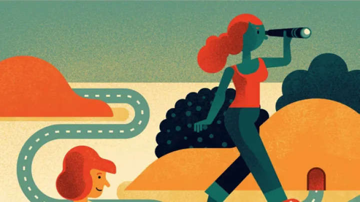 Illustration of students choosing different paths through college