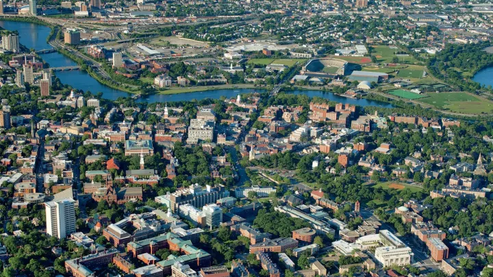 The Cambridge campus as seen from a vantage point above Oxford Street, looking toward the University's future in Allston  [<a href="http://harvardmagazine.com/sites/default/files/375_so11_002_web.jpg">VIEW LARGER PHOTOGRAPH</a>]