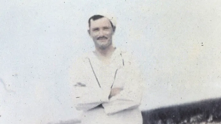 Henry Beston (in a Coast Guard uniform) on the Outer Beach, Cape Cod, in the early 1920s