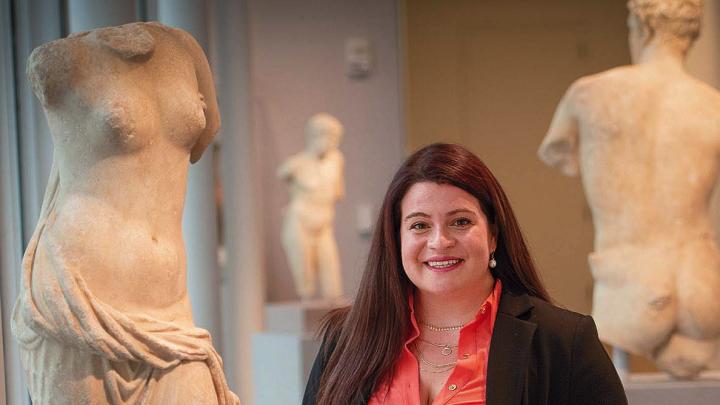 Irene Soto Marín with Harvard's Ancient Mediterranean Classical Sculptures 