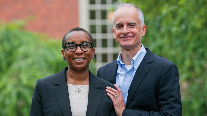 Claudine Gay and her husband, Christopher Afendulis, outside Houghton Library, June 13, 2023 