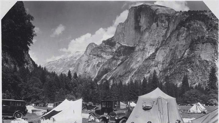Historic photo of camping in Yosemite National Park, 1915
