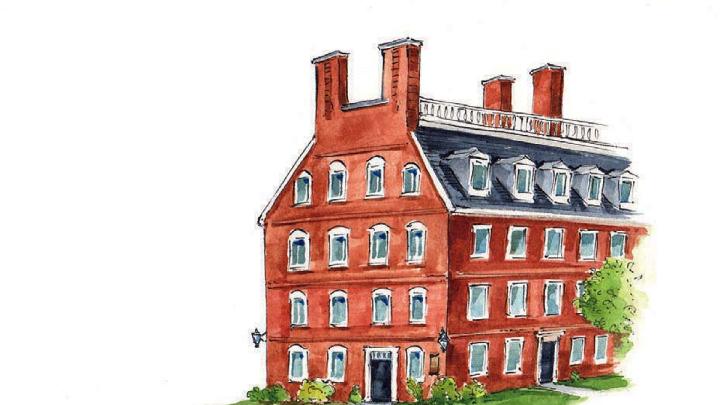 Illustration of Massachusetts Hall, Harvard president’s office