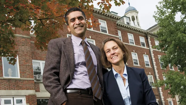 Rakesh and Stephanie Khurana of Cabot House, in front of their domain 