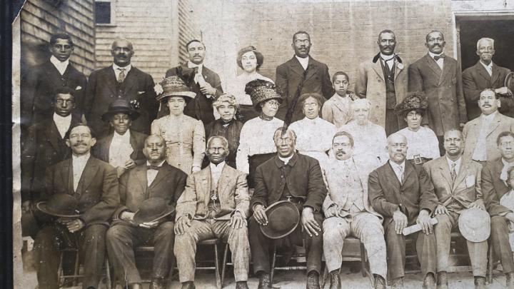 William Monroe Trotter (first row, fifth from right) with other leaders of the Liberty League, circa 1920