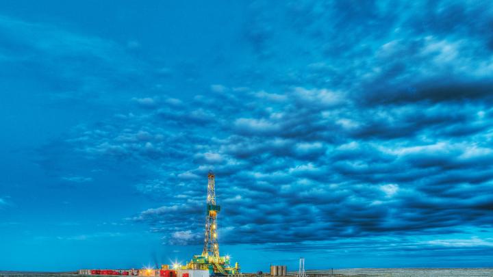 A hydraulic fracturing rig drilling for natural gas in eastern Colorado