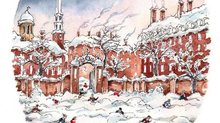 Illustration of Cambridge in deep snow, not cleaned up