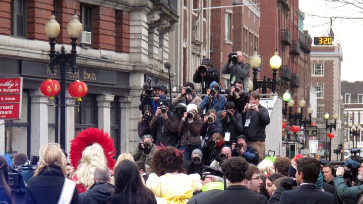 The media float snapped photos as Danes paraded down Massachusetts Avenue.