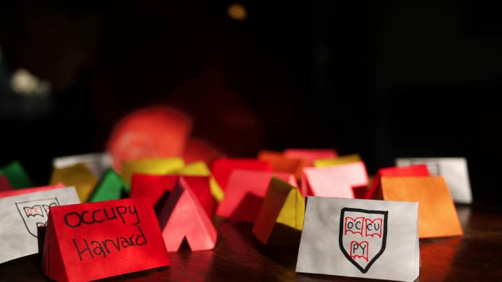 The Occupy Harvard “crafts working group” met last weekend to create tiny paper tents to decorate the former site of the encampment.
