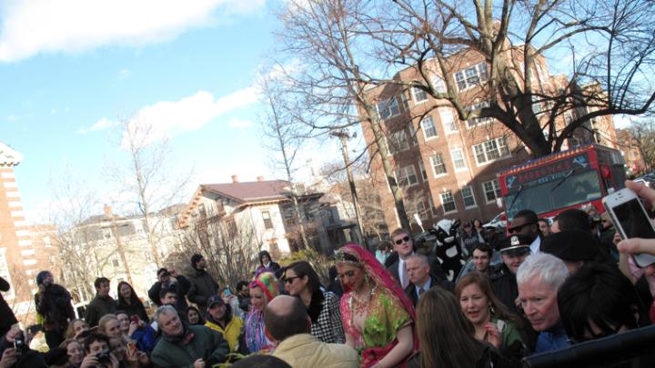 Members of the press crowded around Cotillard as she greeted fans and Hasty Pudding members.