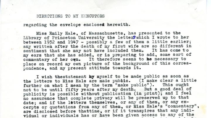 A typewritten page of instructions, "to my executors, regarding the envelope enclosed herewith."