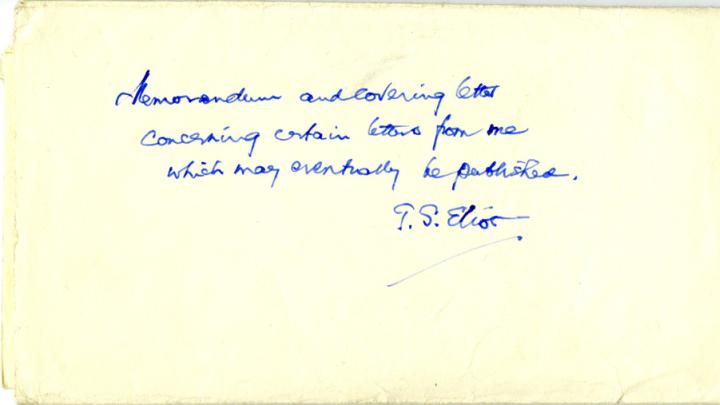 Envelope with the handwritten words: "To be opened only in accordance with the attached conditions"