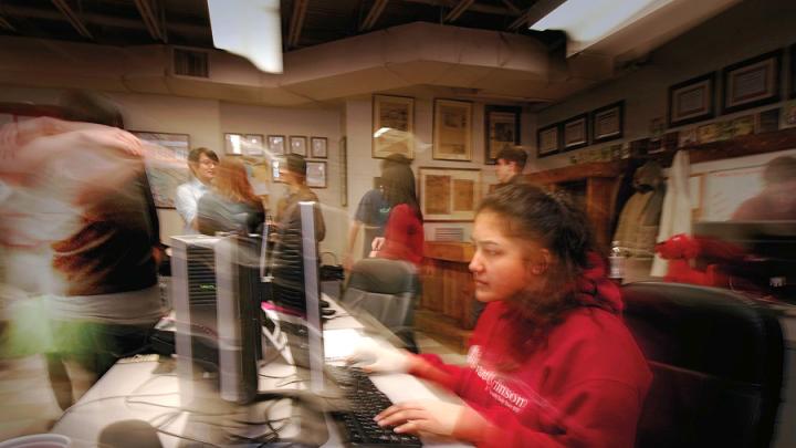 Late at night, Harvard Crimson staffers put to bed the last issue before winter break.