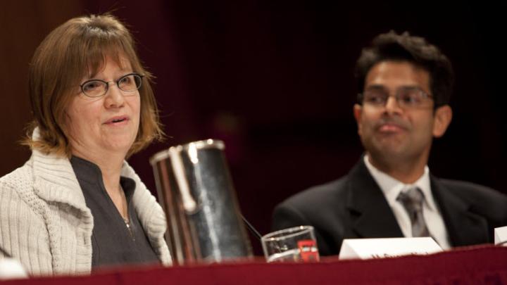 M. Susan Lindee, professor of history and sociology of science at the University of Pennsylvania, and Vamsi Mootha, associate professor of systems biology and of medicine at Harvard Medical School