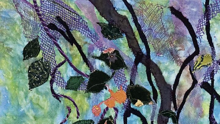 A detail of a collage by Merill Comeau at the Arnold Arboretum
