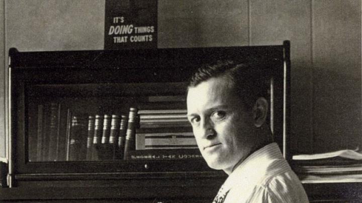 Marcellus Jacobs in his office at the Jacobs Wind Electric Factory