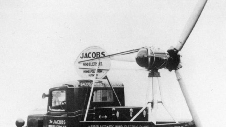 This truck-mounted turbine visited county fairs and small towns to publicize Jacobs products.