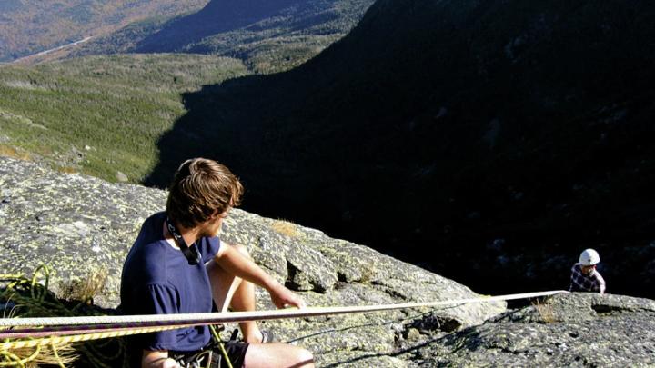 Sam Brotherton ’12 belaying at the top of the Henderson Ridge on Mount Washington during a Mountaineering Club trip