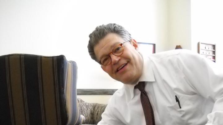 Al Franken with Blaine, the "official office dog" of his Senate office