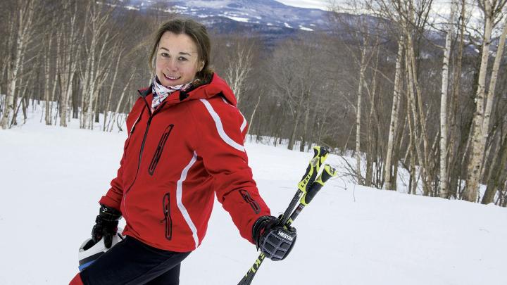 Ready for a training run: Rebecca Nadler at the top of a trail at Sugarbush Resort in Vermont