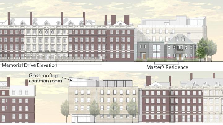 The renovation of Winthrop House includes plans for a five-story addition to Gore Hall at Plympton and Mill streets.