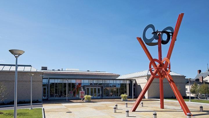 At the Currier Museum of Art: <i>Origins</i> (2001-2004), by Mark Di Suvero, highlights the entrance.