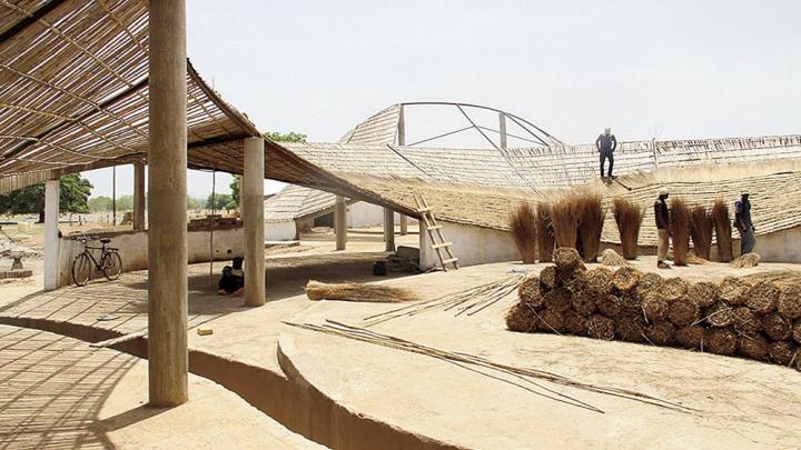 The Sinthian Cultural Center's undulating roof, under construction