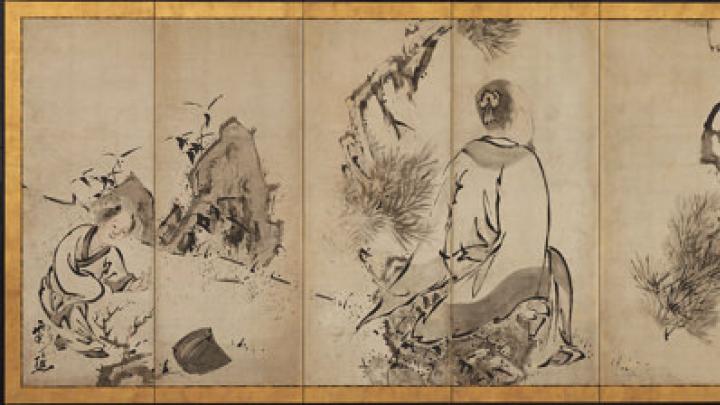 Drawings of the statesman Meng Jia losing his hat (left), and of the poet Su Shi in a rainstorm