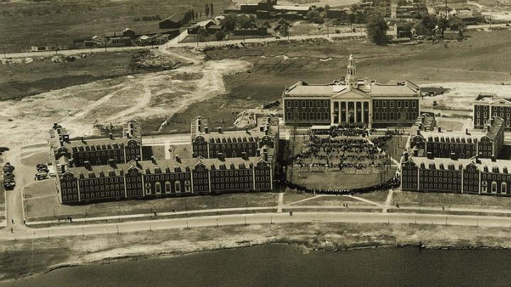 Harvard Business School campus at its unveiling in 1927