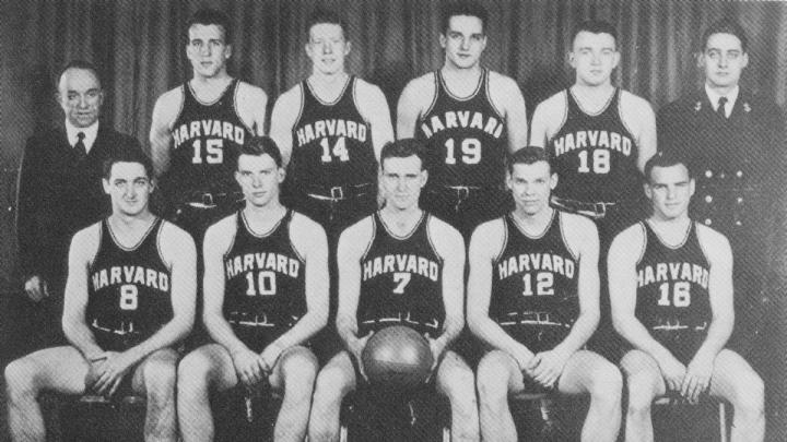 The 1946 team: Coach Stahl stands at left in back; Don Swegan wears #14, third from left.  [Jack Clark apparently missed the photo.]  