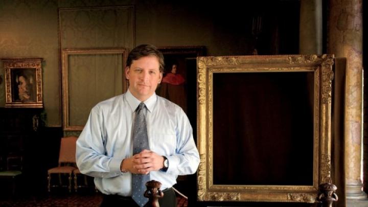 Anthony Amore at the Isabella Stewart Gardner Museum in Boston, with empty frames that held venerable paintings before the 1990 theft