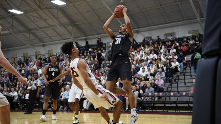 Seth Towns '20 (shown here in earlier action) led the Crimson with 26 points in a 73-69 loss at Princeton on Friday.