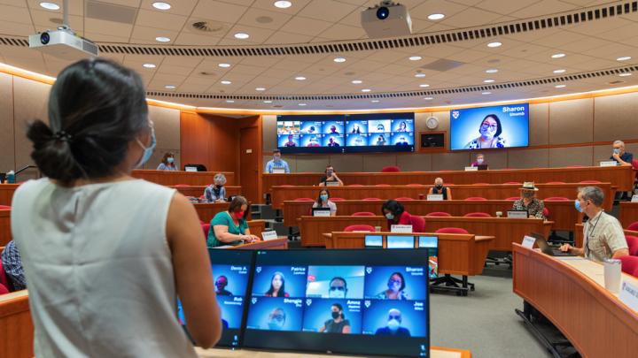 Harvard Business School hybrid teaching theater.