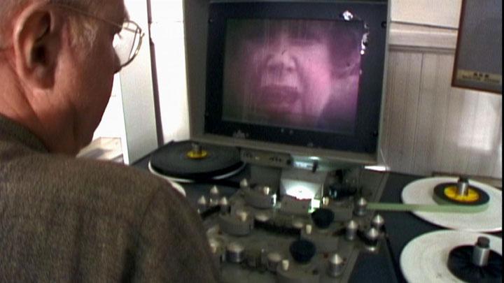 A still from Olch’s film shows Richard Rogers at his editing console, watching footage of his mother