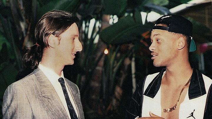 Borowitz with actor Will Smith at a 1990 Los Angeles party celebrating the premiere of <em>The Fresh Prince of Bel-Air</em>