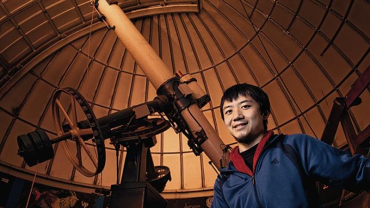 Roger Fu in the Science Center’s Loomis-Michael Observatory, where he shows fellow students the skies