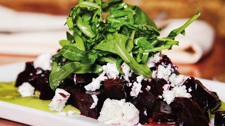Roasted beet salad with pistachios, tarragon, and goat cheese from Garden at the Cellar