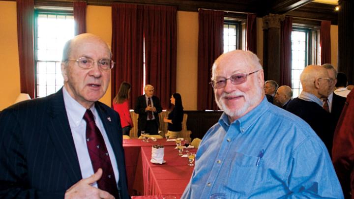 Classmates Henry Marcy (left) and Louis Geoffrion at Winthrop House