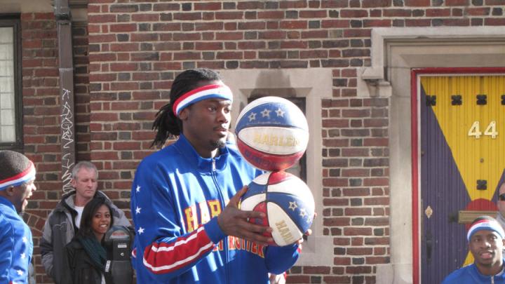 The Globetrotters warming up before the game.