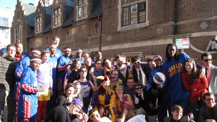 Both teams posing together outside of Lampoon Castle.