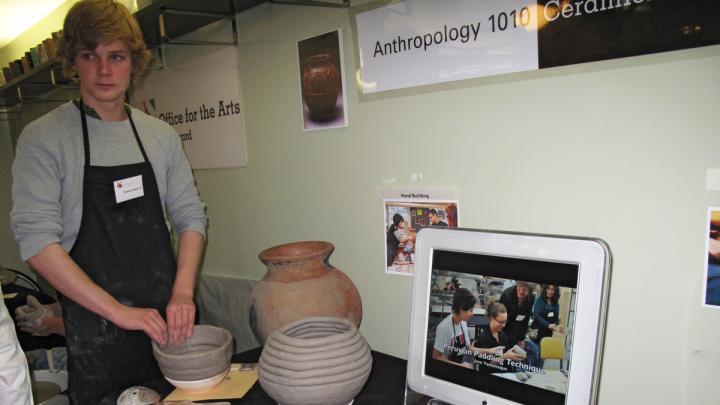 Sammy Young '15 displays the pottery production and design techniques he learned in Anthropology 1010: “Fundamentals of Archaeological Methods and Reasoning.”