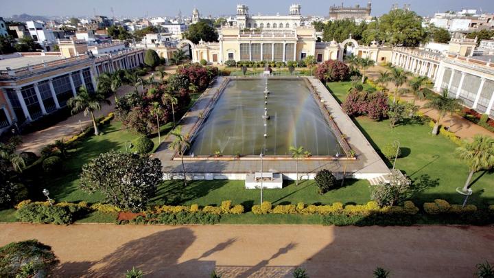 Overview of the main courtyard of the Chowmahalla Palace complex