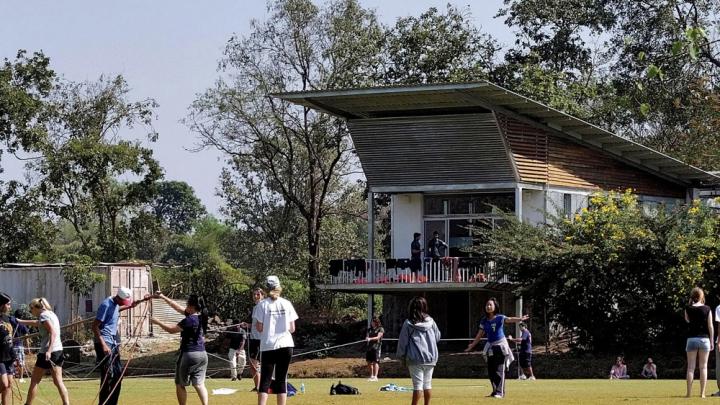 The buildings at the Magic Bus camp—like this cabin where campers sleep—were made from materials commonly used in Mumbai’s slums, so that visiting children from poor districts would encounter familiar materials used in new ways.