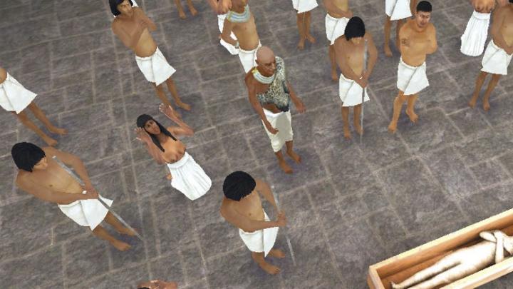 Avatars conduct the pharoah Khufu’s funeral ceremony.