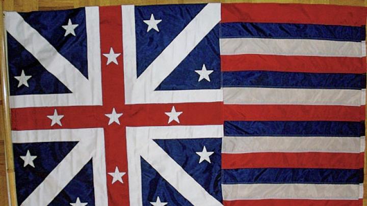 A replica of what may be the earliest known version of the American flag to include stars