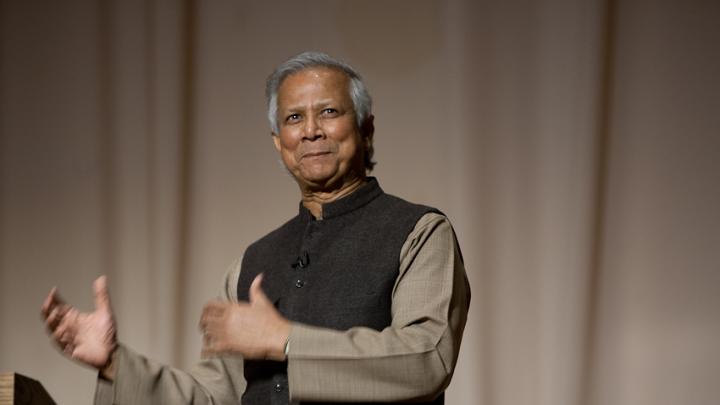 Muhammad Yunus speaks at Harvard Business School on April 19, 2012.