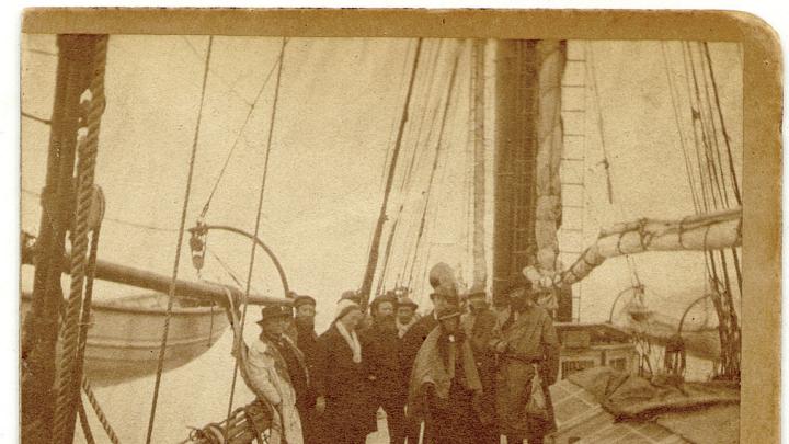 On the <i>Hassler</i> expedition, 1871-1872. Far left, Louis Agassiz; third from left, Elizabeth Agassiz 